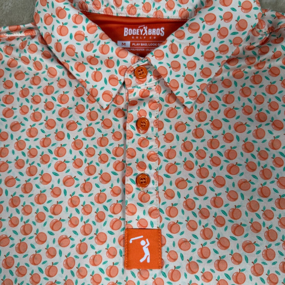 Bogey Bros Peach Tooty Frooty Golf Polo Shirt Mens Medium Orange White Fruit M - Picture 3 of 6